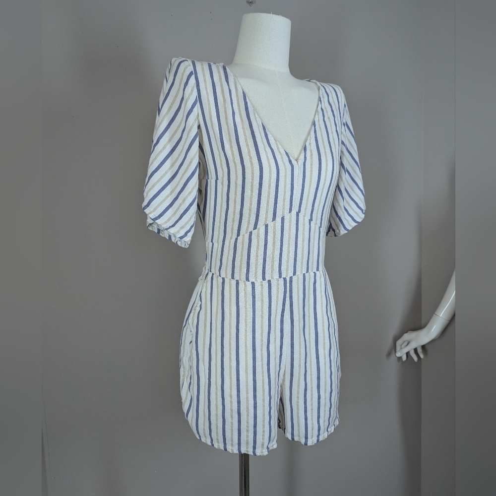 Abercrombie Blue Stripe Open Back Romper MT Summer Beach Vacation